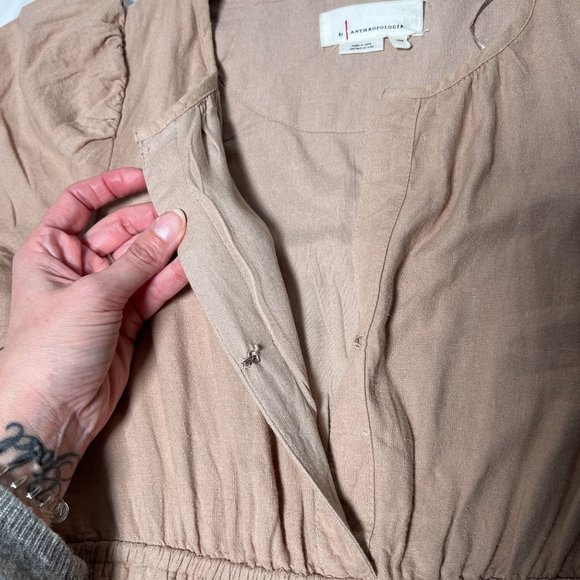 Anthropologie The Somerset Flowy Maxi Dress Linen Tiered Tan Light Brown XSP - Picture 12 of 15